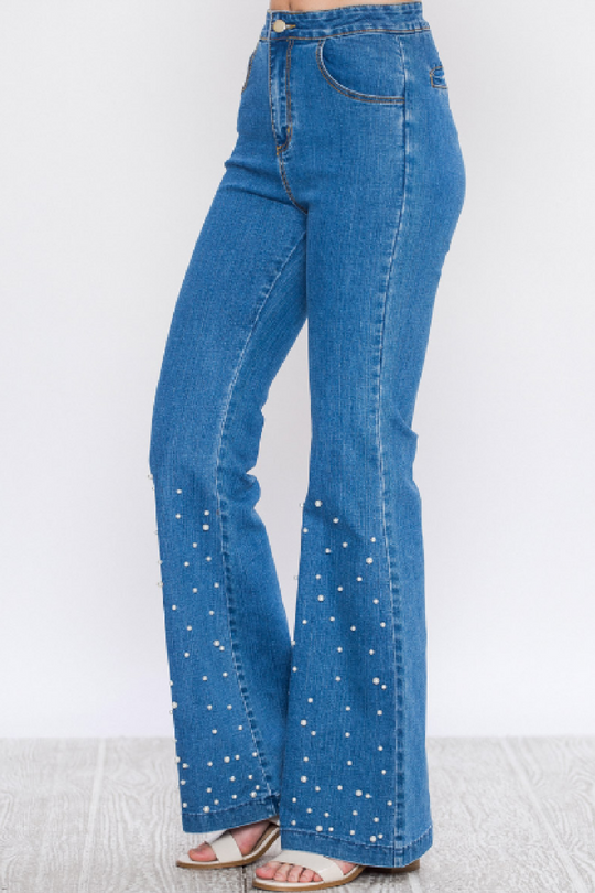 jeans with pearls on bottom