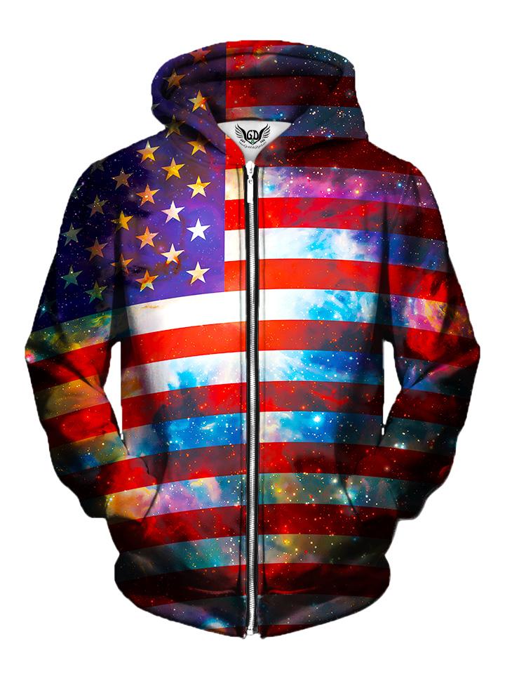 red white and blue zip up hoodie