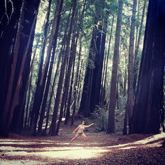 Emily Drysdale from Bliss Calm Qigong practicing Qigong in the Californian Redwoods