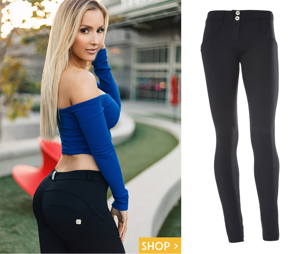 Fashionista Amanda Paris wears black Freddy shaping pants