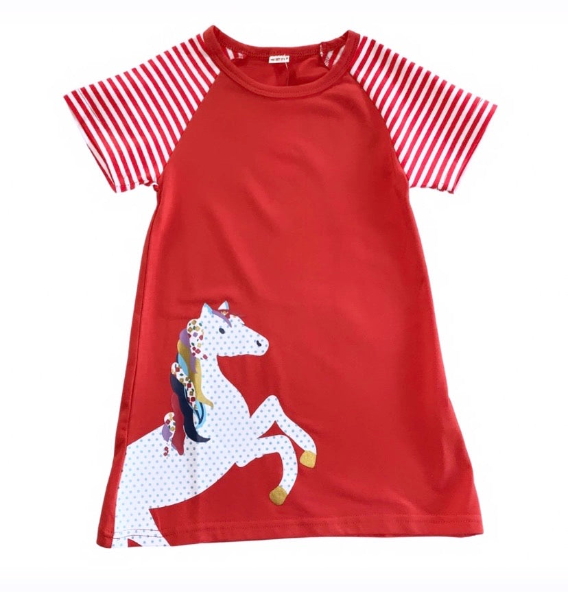 Girls Red Unicorn Dress