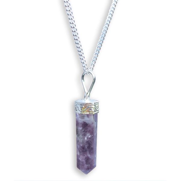 Lepidolite necklace Adjustable large stone pendant Lavender crystal necklace