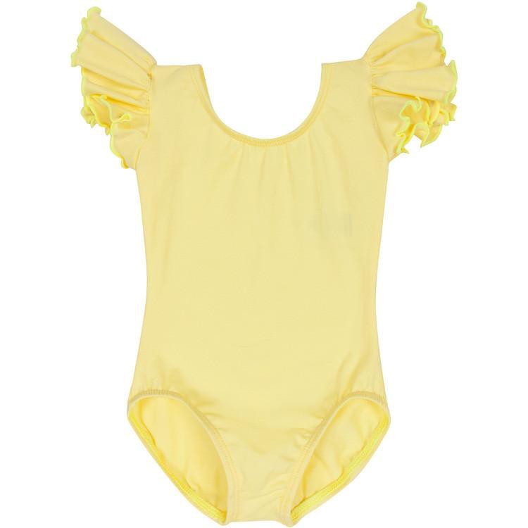 Yellow Leotard For Toddler And Girls Ruffle Flutter Short Sleeve