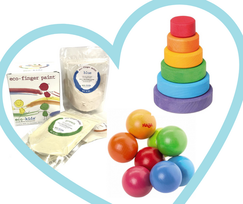 Eco Kids Finger Paint, Grimm's Small Stacking Tower, Haba Clutching Beads