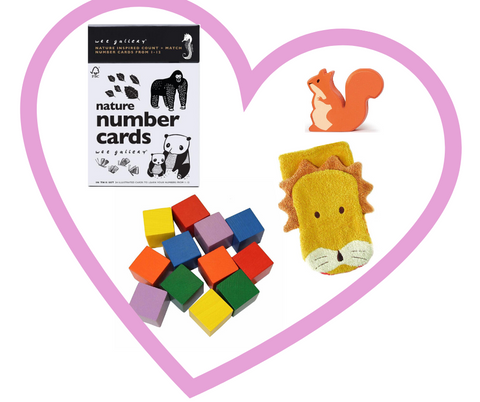 Flash Cards Wee Gallery - Tender Leaf Toys Woodland Squirrel - Lion Washcloth - Haba Baby's First Blocks