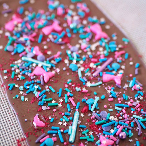 Mermaid sprinkle Chocolate bark shards with Sugar Lips Mermaid Disco sprinkles 