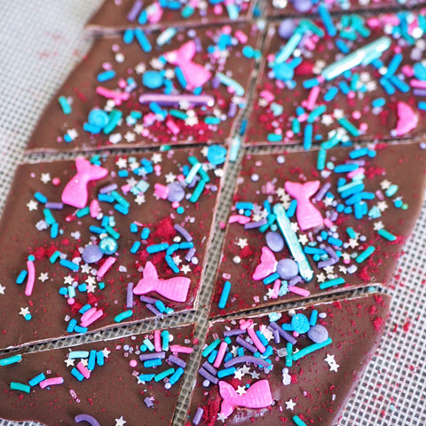 Mermaid sprinkle Chocolate bark shards with Sugar Lips Mermaid Disco sprinkles 