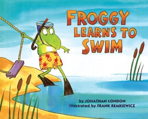 Froggy wears goggles and fins and overcomes a fear of water when he learns to swim