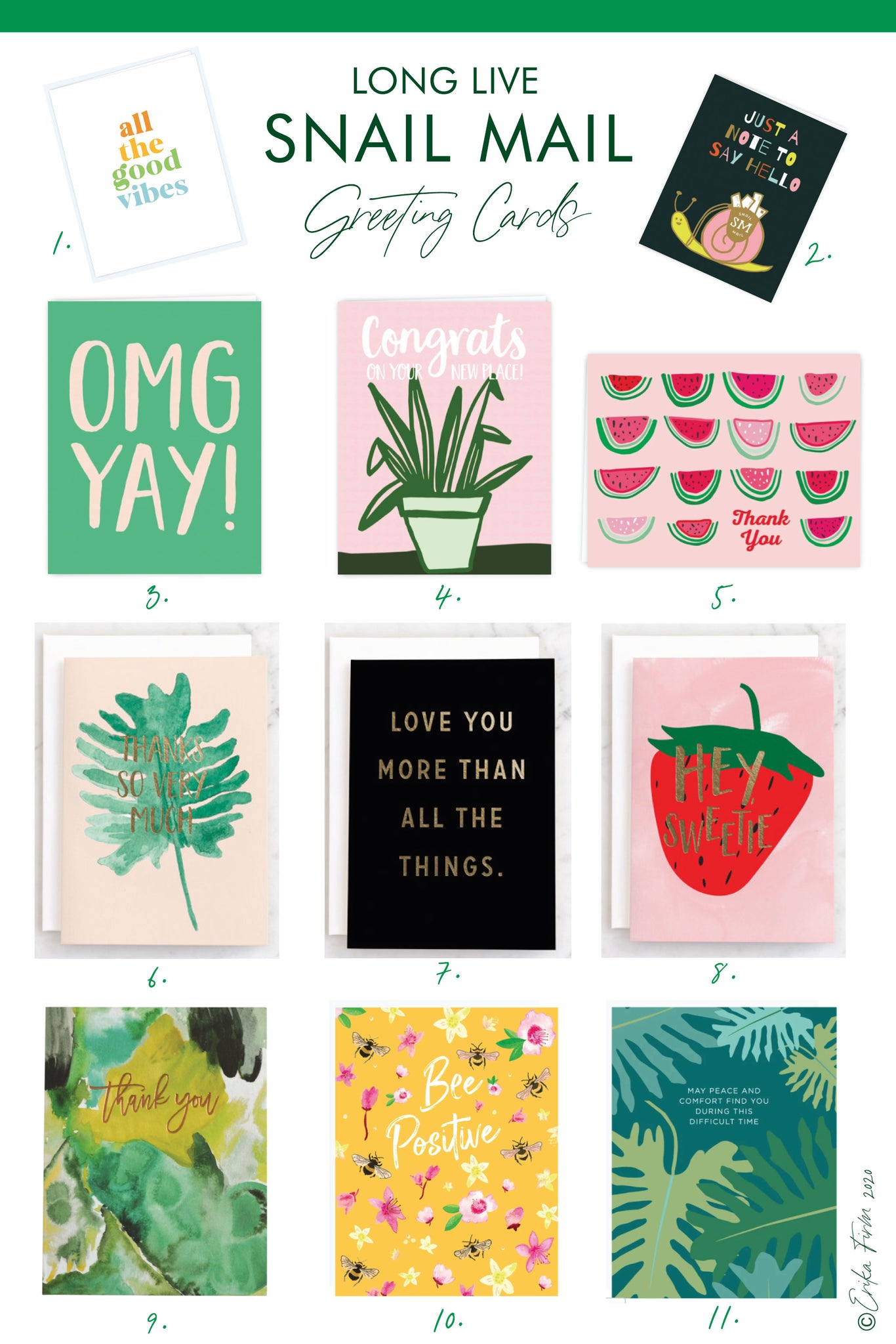 Long Live Snail Mail greeting cards by Erika Firm