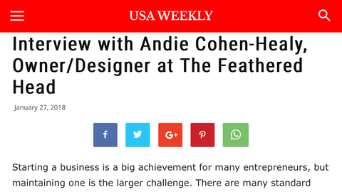 USAWeekly.com interview with Andie Cohen Healy Owner Designer The Feathered Head Press