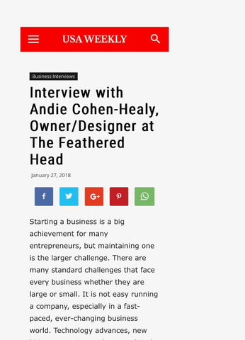 USA Weekly Interview with Andie Cohen Healy Owner Designer The Feathered Head Press