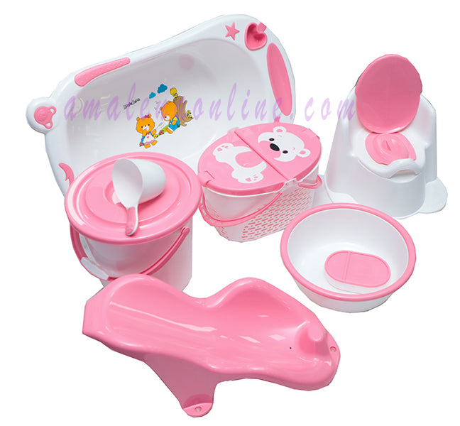 pink baby bath set