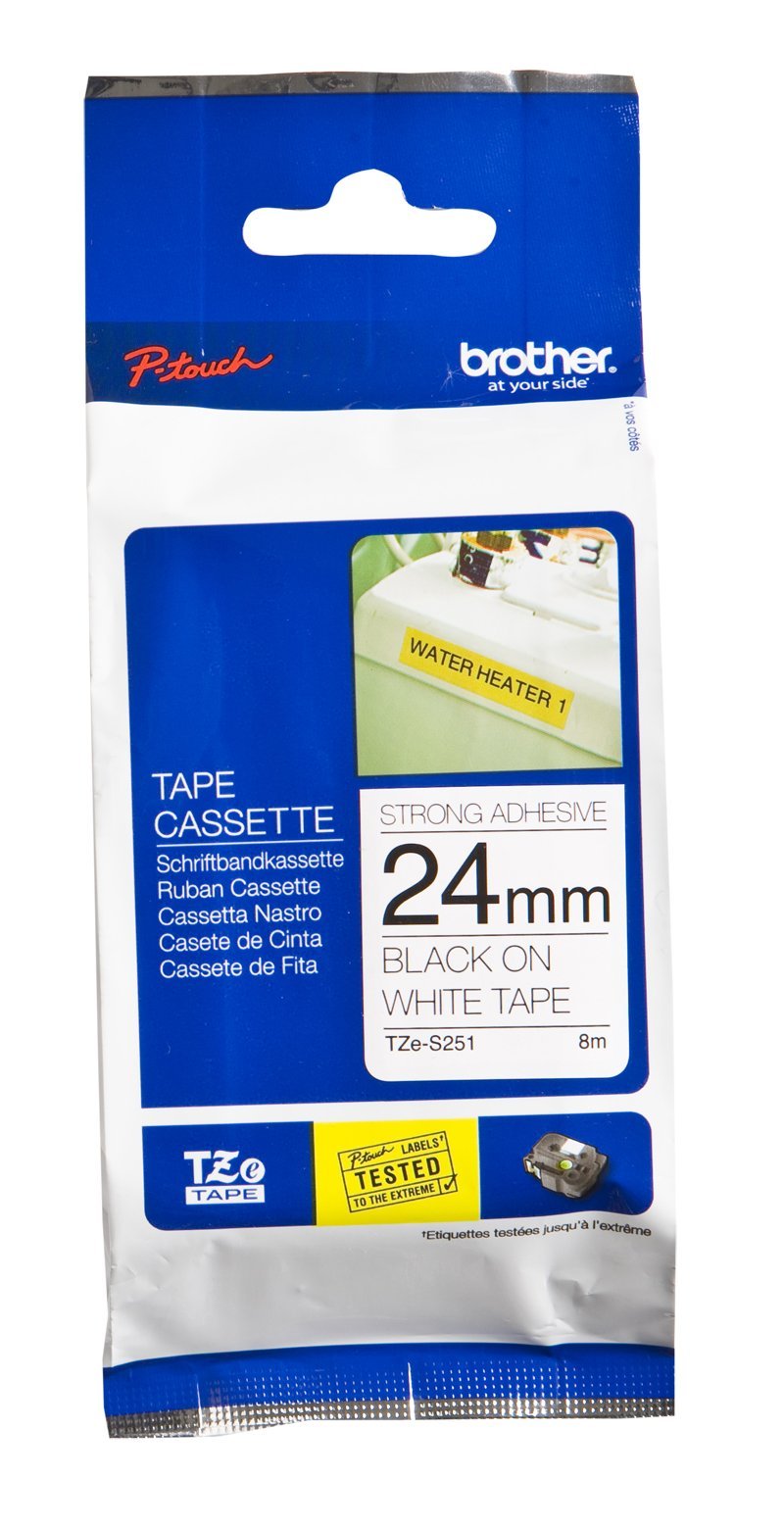 24MM BLACK ON WHITE STRONG ADHESIVE TZE TAPE