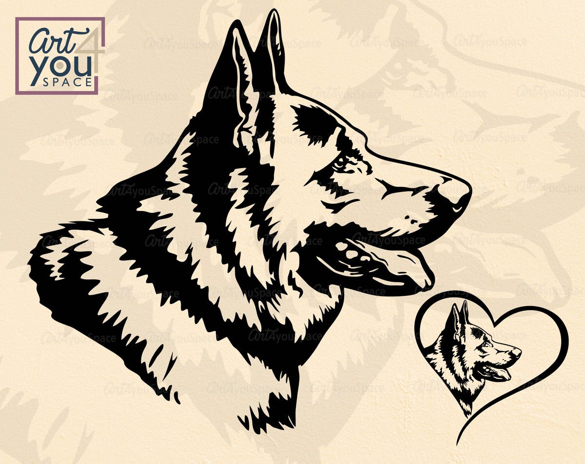 German Shepherd SVG PNG DXF, Dog Face Clipart Download, Vector, Cricut