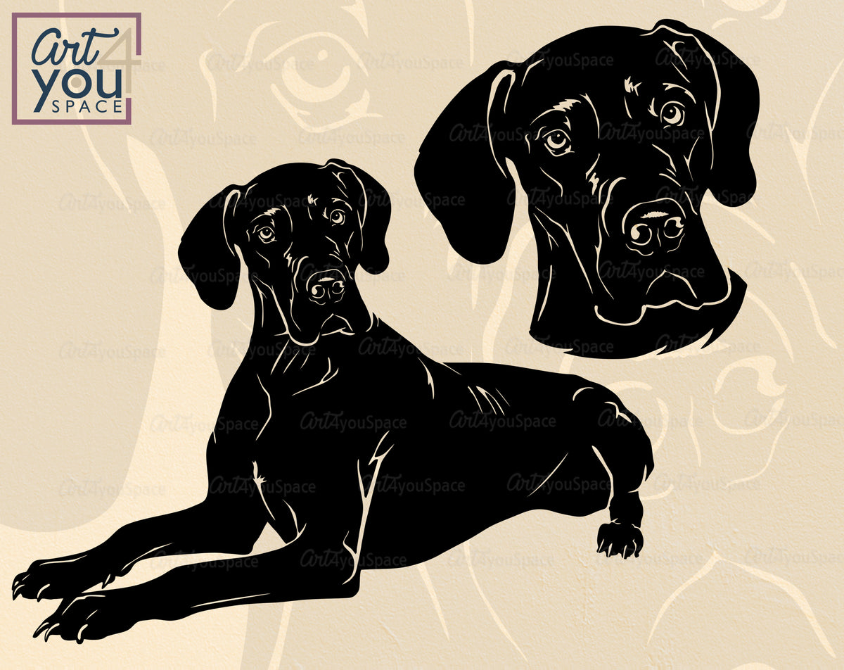 Great Dane Black SVG DXF PNG Download, Peeking Dog Face Vector Clipart
