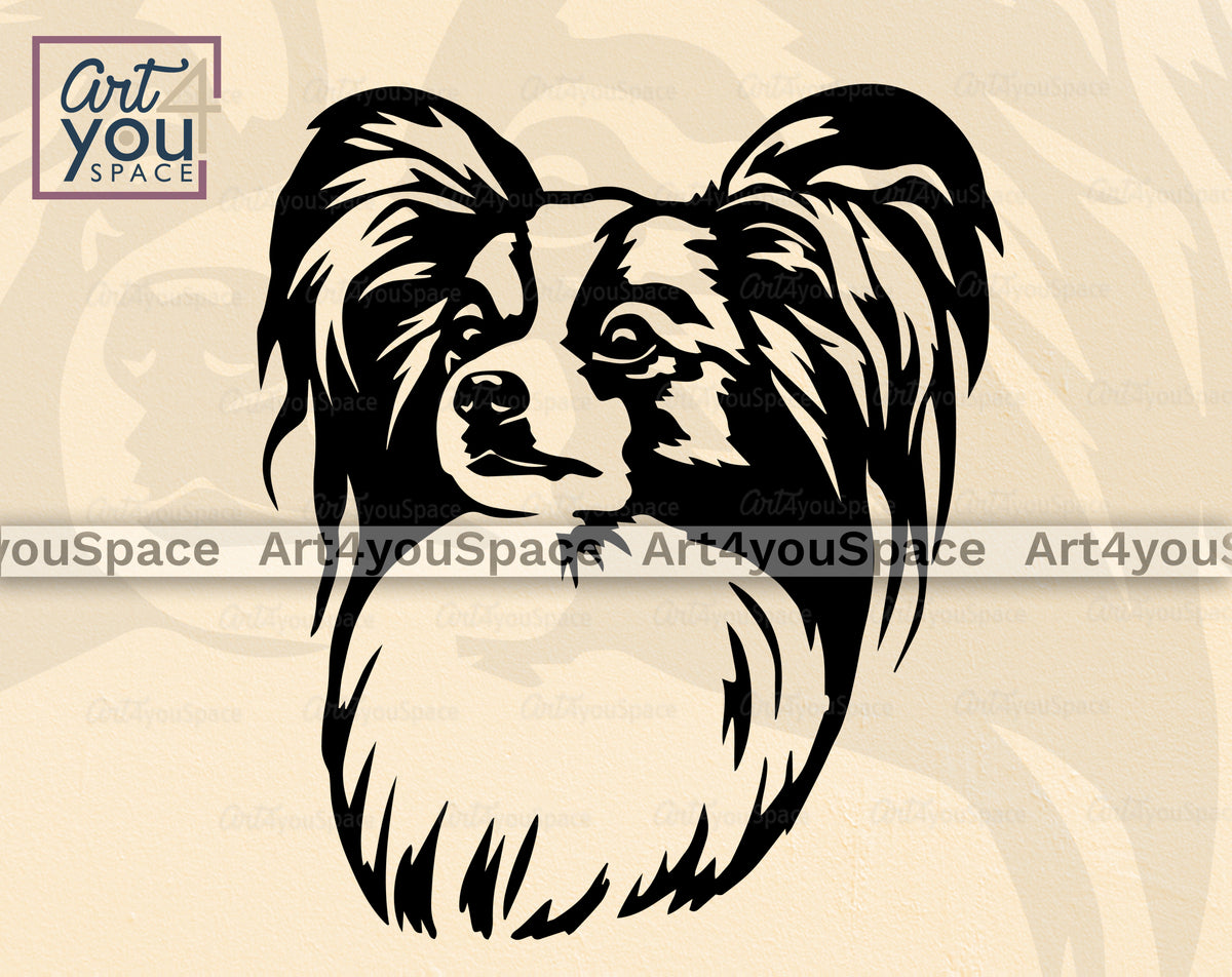 Papillon SVG PNG DXF, Dog Breed Cricut, Vector Clipart Download, Black