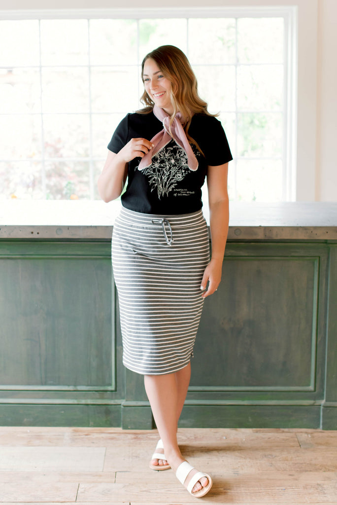 striped grey skirt