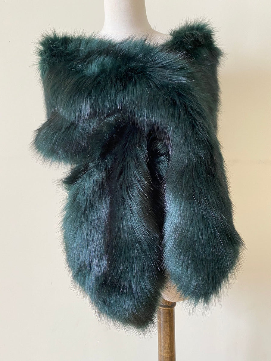 emerald green fur shawl