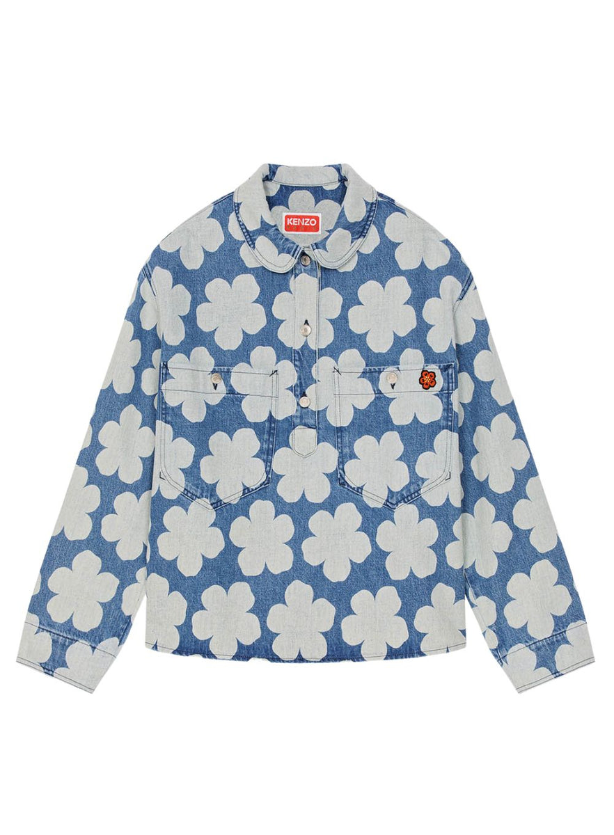 KENZO | Printed Denim Polo with Hana Dots