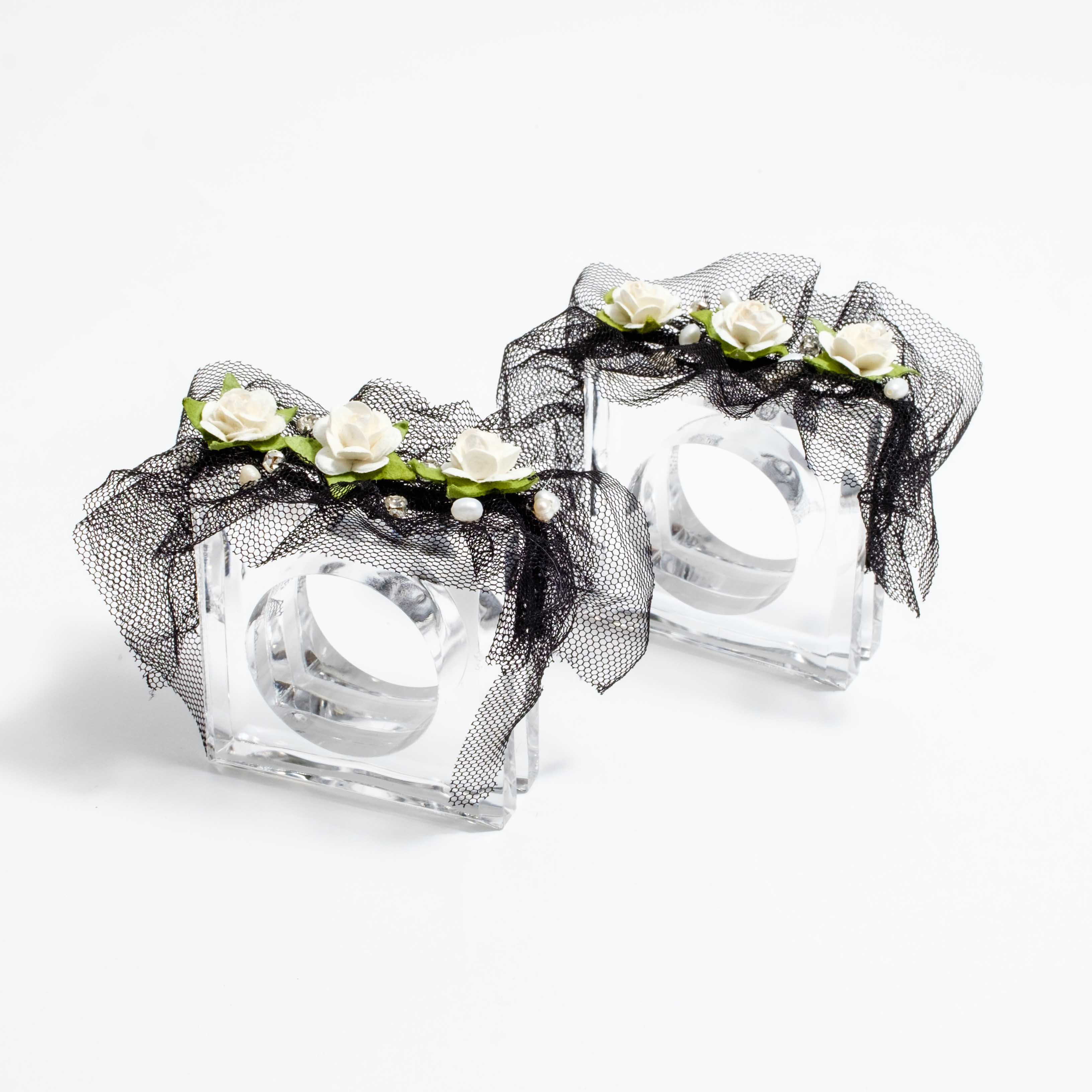 Wedding gifts a set of two napkin rings with gardenias and tulle by Mapleton Drive