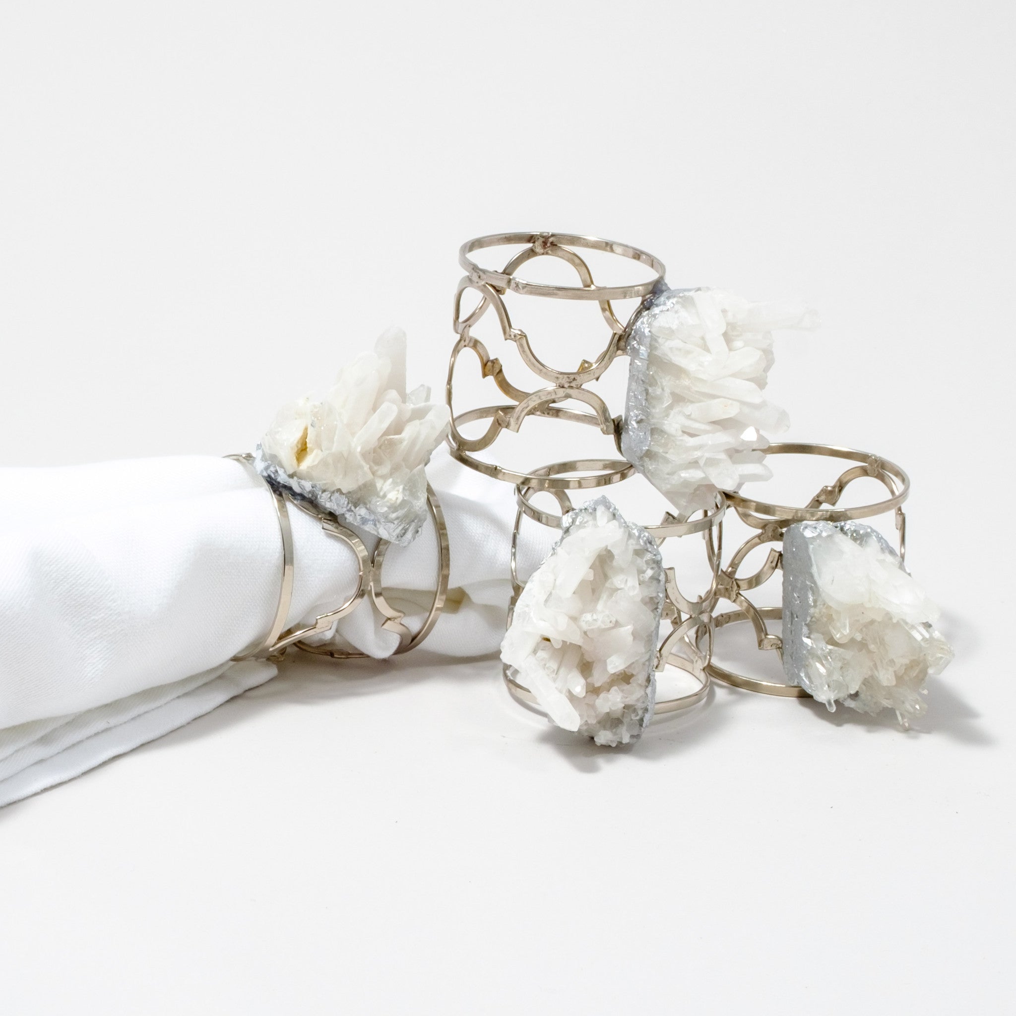 Silver Ornate Napkin Rings with Himalayan Crystals