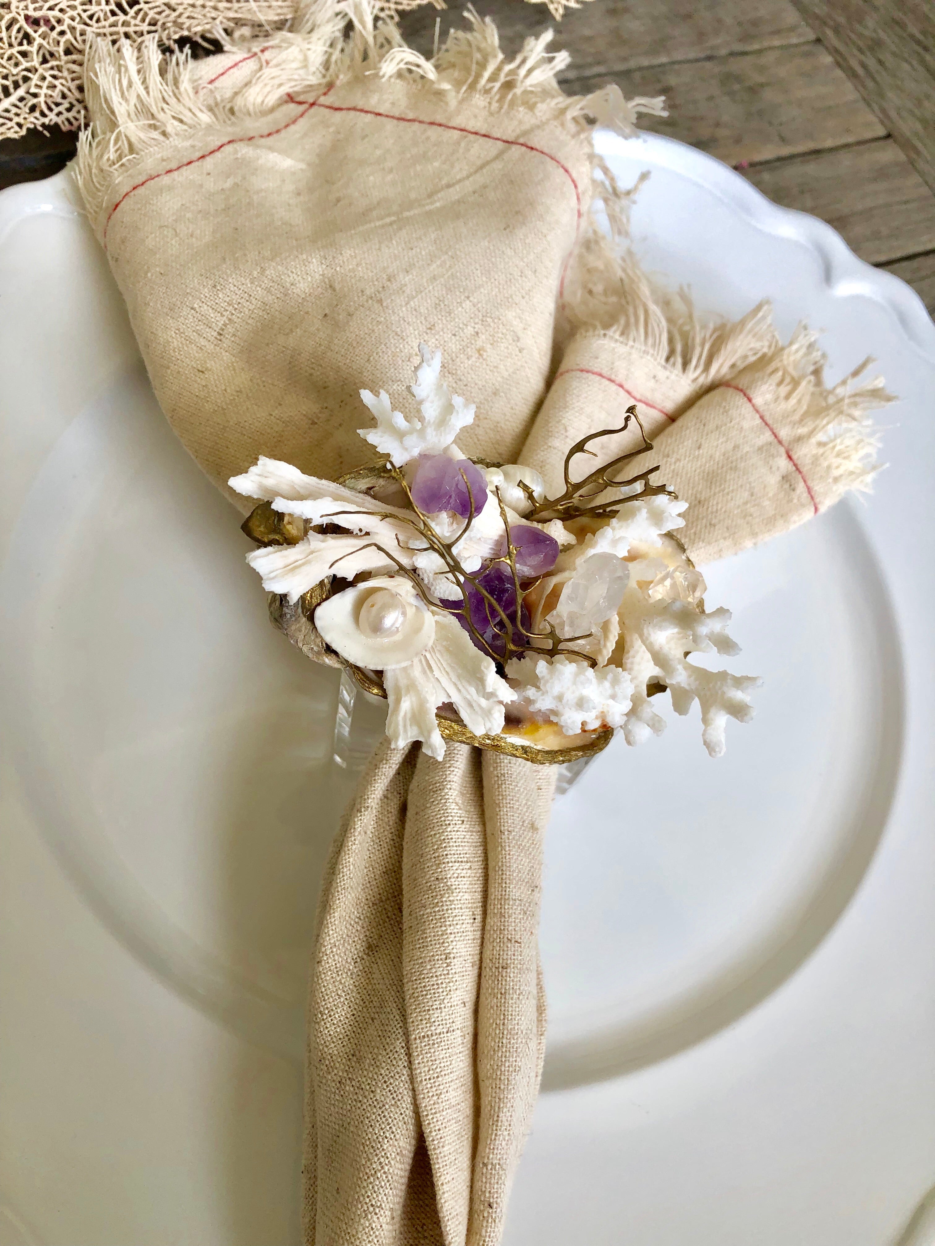 Coral and Freshwater Pearl Napkin Rings (set of 2)