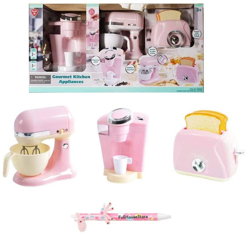 PlayGo My First Kitchen Appliances Playset; Coffee Maker, Mix Master and  Toaster Pretend Coffee Machine (Pink Trio) 