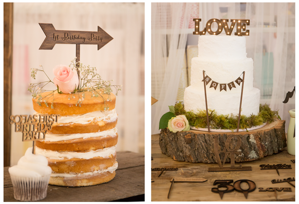 wooden cake topper & cupcake toppers