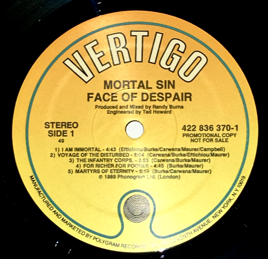 Mortal Sin   Face Of Despair LP レコード