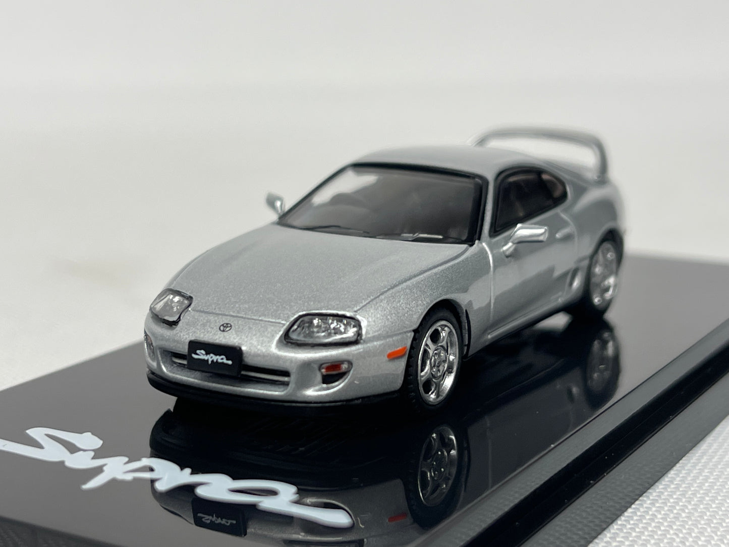 Toyota Supra RZ (A80) With 2JZ Engine Display Model . Silver. 1/64 Scale . Hobby Japan .
