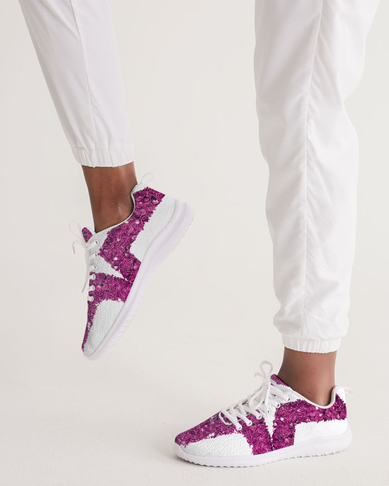 purple and white tennis shoes