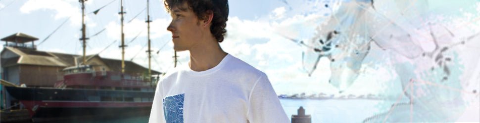 Shop surf clothing for men with artwork by Hawaii artist Heather Brown