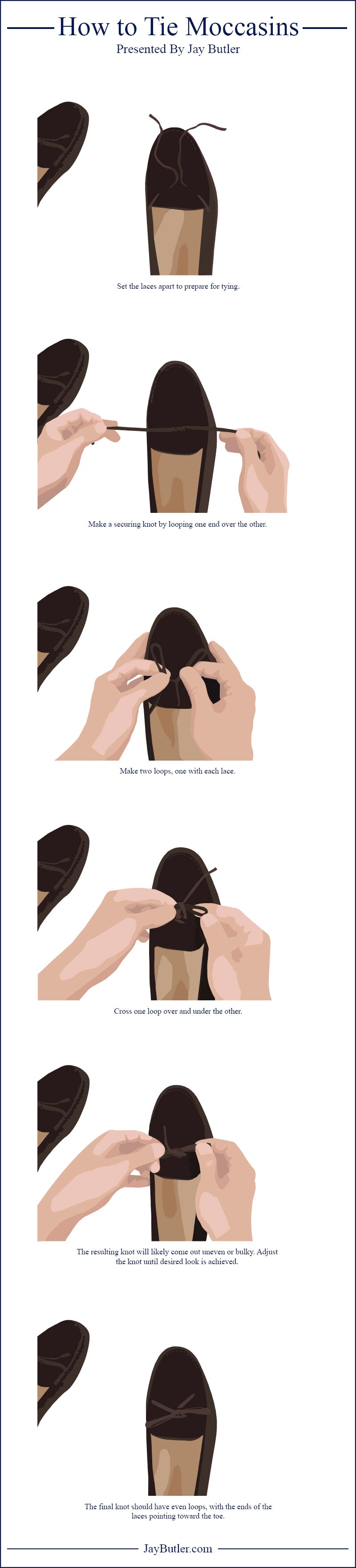 how to tie moccasins infographic
