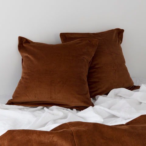 Sloane corduroy euro pillows in terracotta colour, a perfect winter fabric