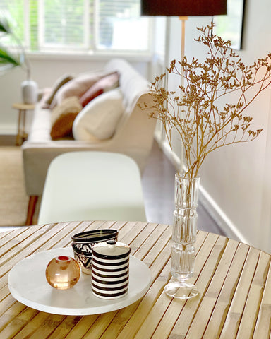 property styling southern highlands Bowral palm leaves dried flowers blog white urn bedroom styling design 