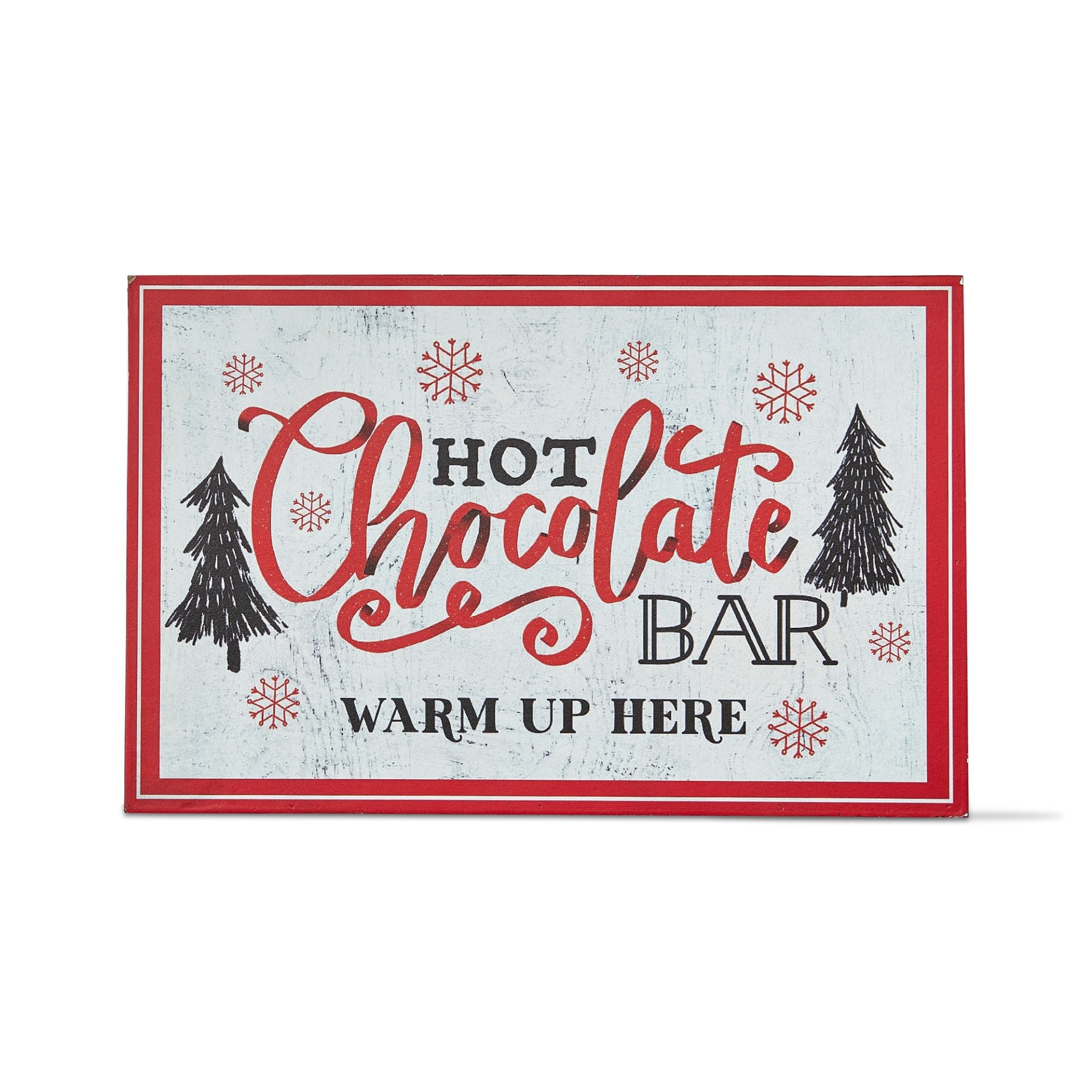 warm up at the hot chocolate bar sign