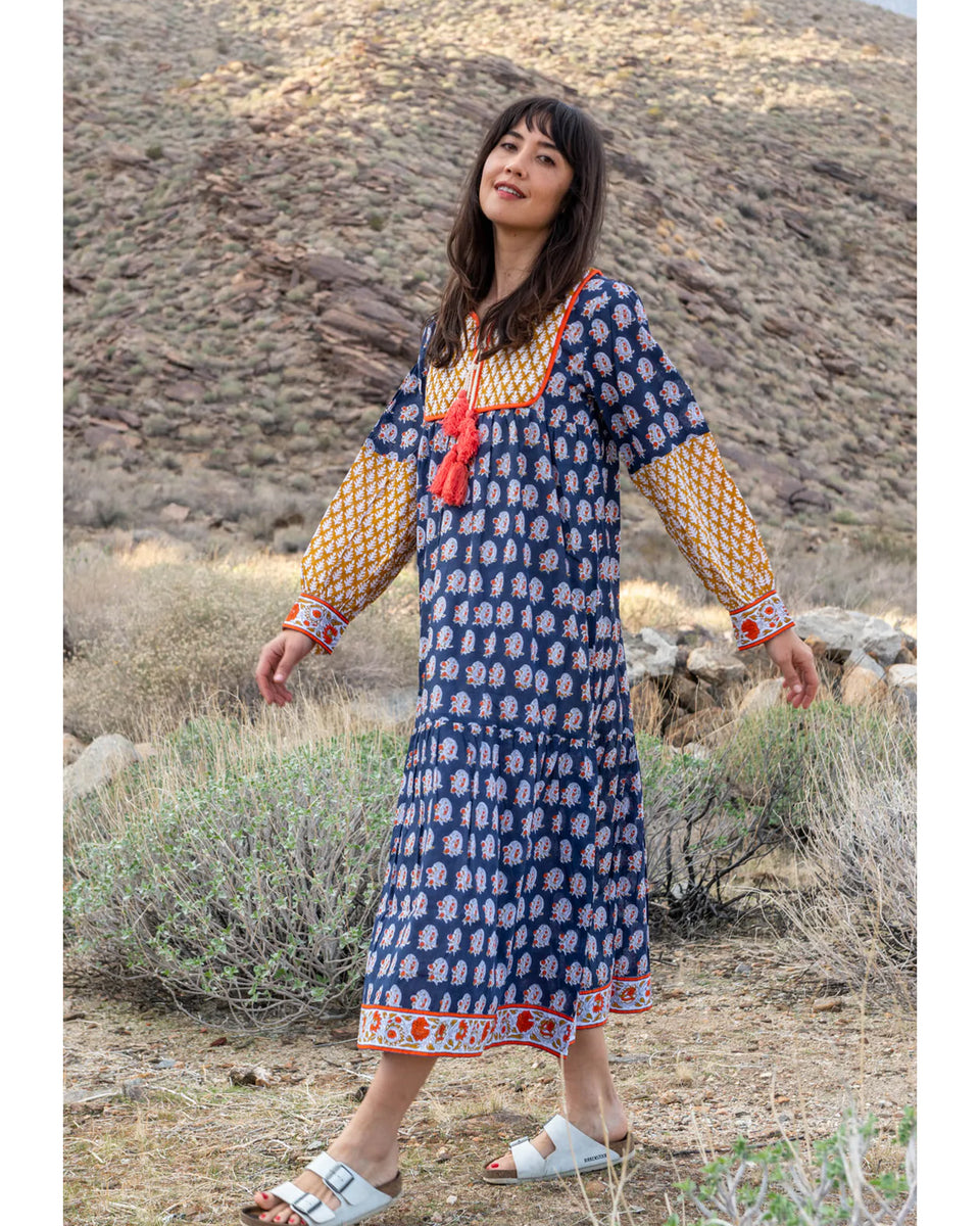 Jodhpur Dress in Navy & Tangerine – Louise