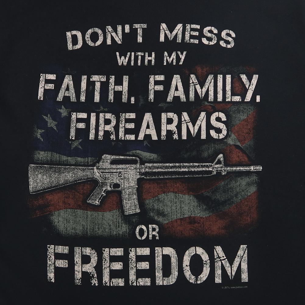 US Flag Military Patriotic T-Shirt 2nd Amendment T-Shirt Firearms and Freedom T-Shirt Family Don't Mess With My Faith 4F Rule T-Shirt