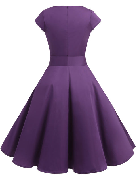 Purple 1950s Vintage Dress Cap Sleeve – Dressystar