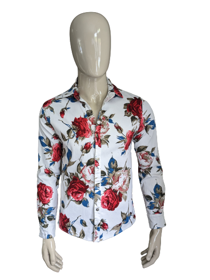 Camisa de abril vintage. Blanco con estampado. Talla M. EcoGents