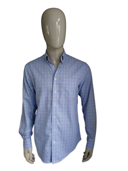 trommel coupon Geavanceerde GANT overhemd. Blauw Wit Bruin geruit. Maat L. Regular Fit. Glencheck  Twill. lichte stretch. | EcoGents
