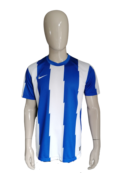 diepvries Generator Eindeloos Nike voetbal sport shirt "Oroz". Blauw Wit motief. Maat L. | EcoGents