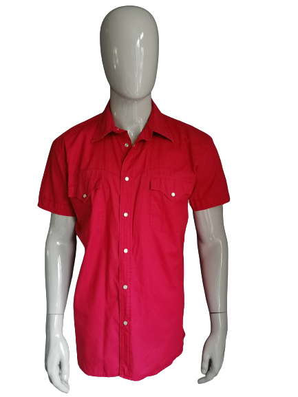 Bewust worden Recensent Acrobatiek G-Star Raw overhemd korte mouw en drukknopen. Rood gekleurd. Maat XL. |  EcoGents