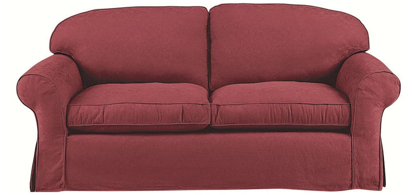 Red 3 seater loose cover sofa
