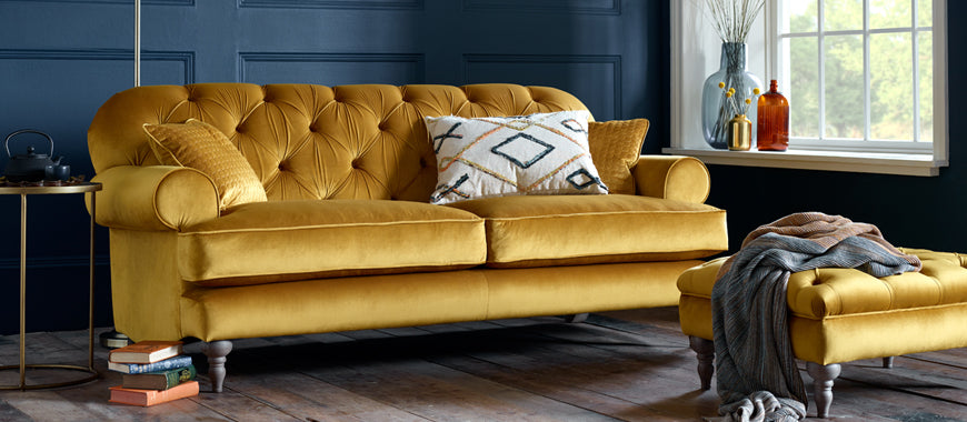 Traditional gold velvet 3 seater sofa