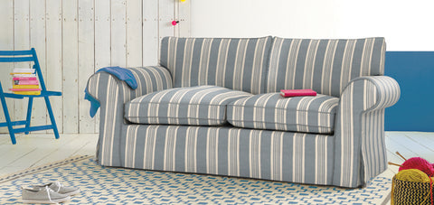 Blue striped 3 seater loose cover sofa