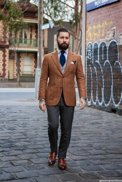 Brown Sports Jacket with Grey Pants