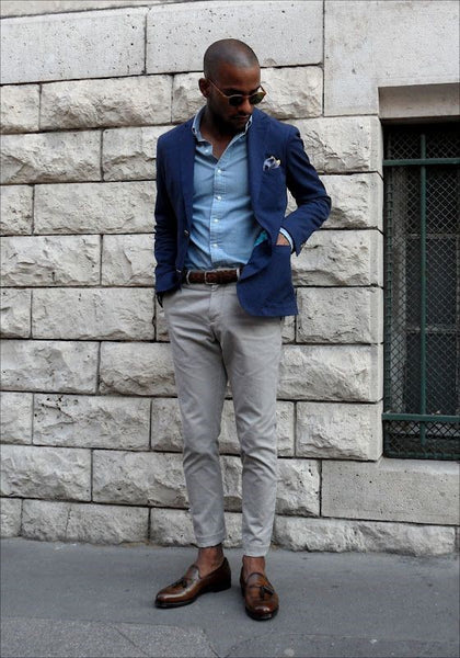Grey Pants & Brown Loafers