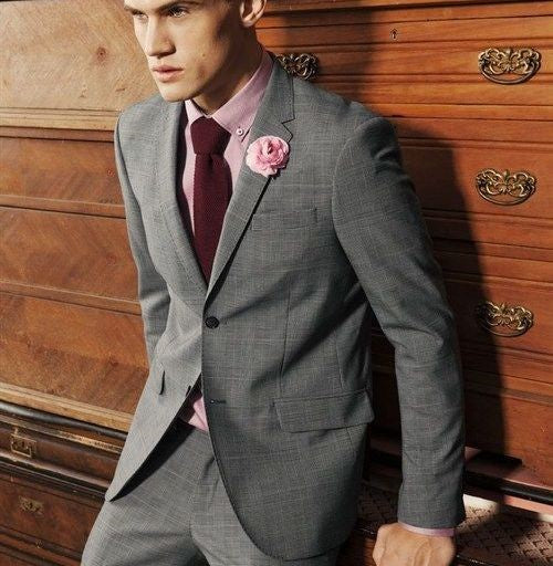 Grey Suit & Burgundy Tie