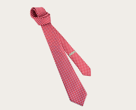 Bulgari Red & White Printed Silk Tie
